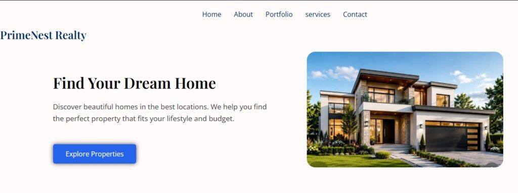 PrimeNest Realty website portfolio project